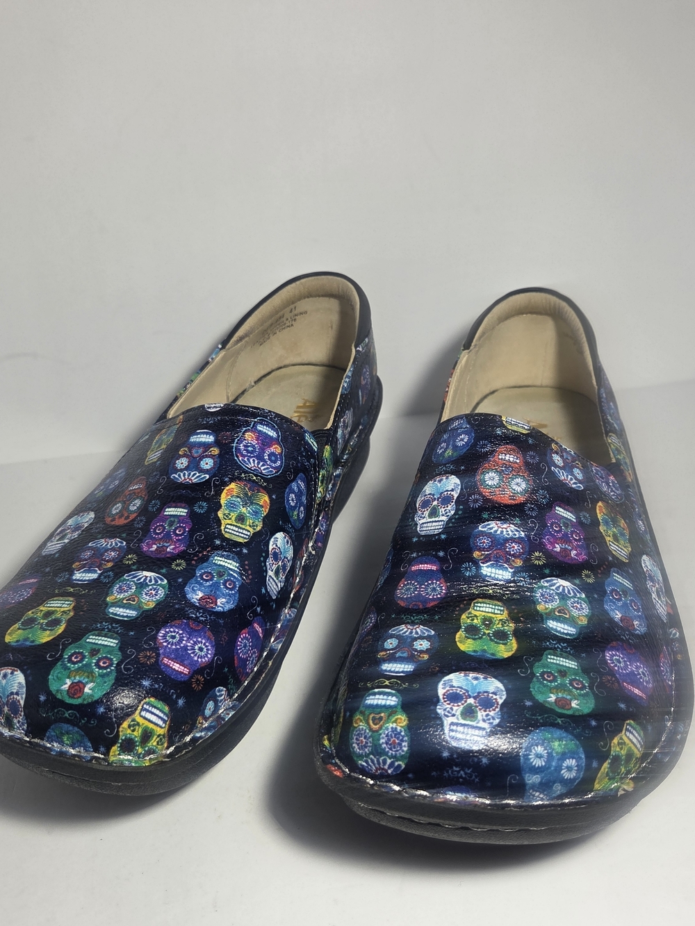 Alegria Debra Sugar Skulls Leather Professional Nursing Clogs Shoes Women's 10.5